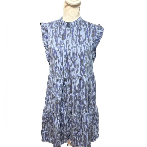 Anthropologie Jenee Tiered Ruffle Sleeve Animal Print Tunic Dress - Picture 2 of 5